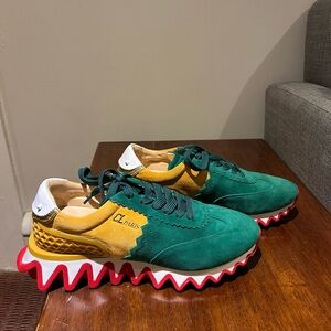 Christian Louboutin Loubishark Green and Yellow Sneakers